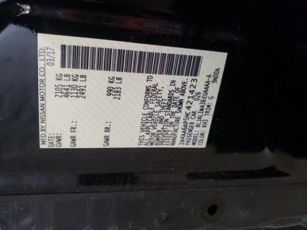 Photo 10 from auction – 2017 NISSAN MAXIMA 3.5 with VIN 1N4AA6AP5HC421423