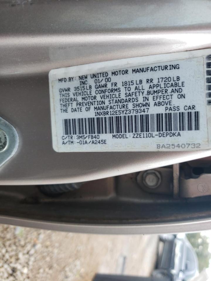 Photo 10 from auction – 2000 TOYOTA COROLLA VE with VIN 1NXBR12E5YZ379347