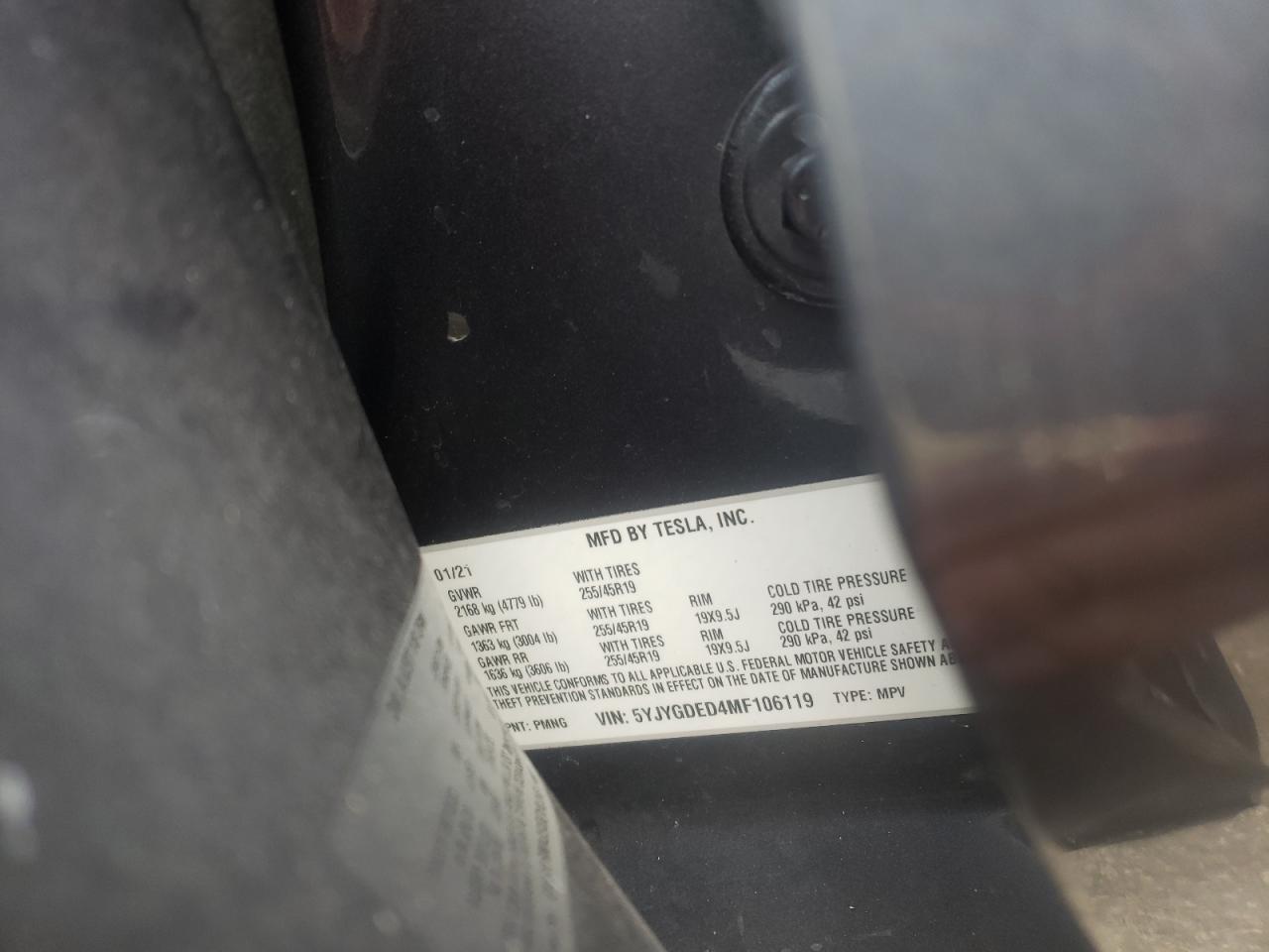 Photo 10 from auction – 2021 TESLA MODEL Y with VIN 5YJYGDED4MF106119