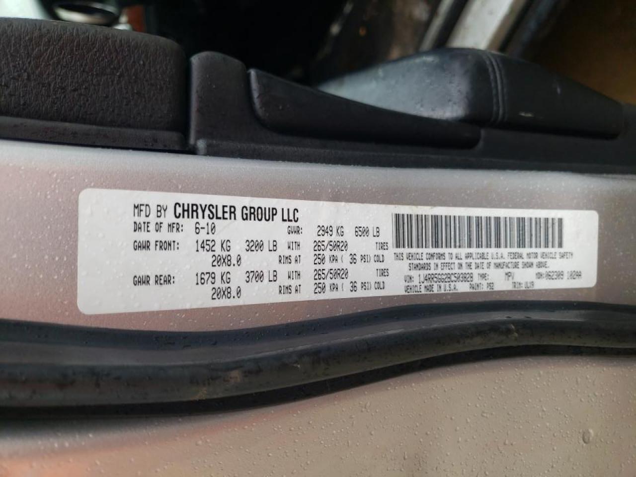 Photo 10 from auction – 2011 JEEP GRAND CHER with VIN 1J4RR5GG2BC503828