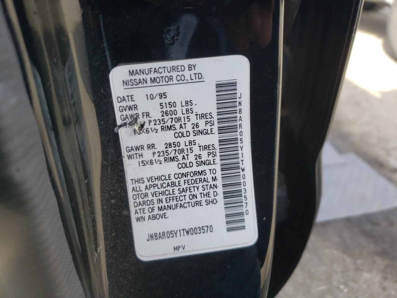 Photo 10 from auction – 1996 NISSAN PATHFINDER with VIN JN8AR05Y1TW003570