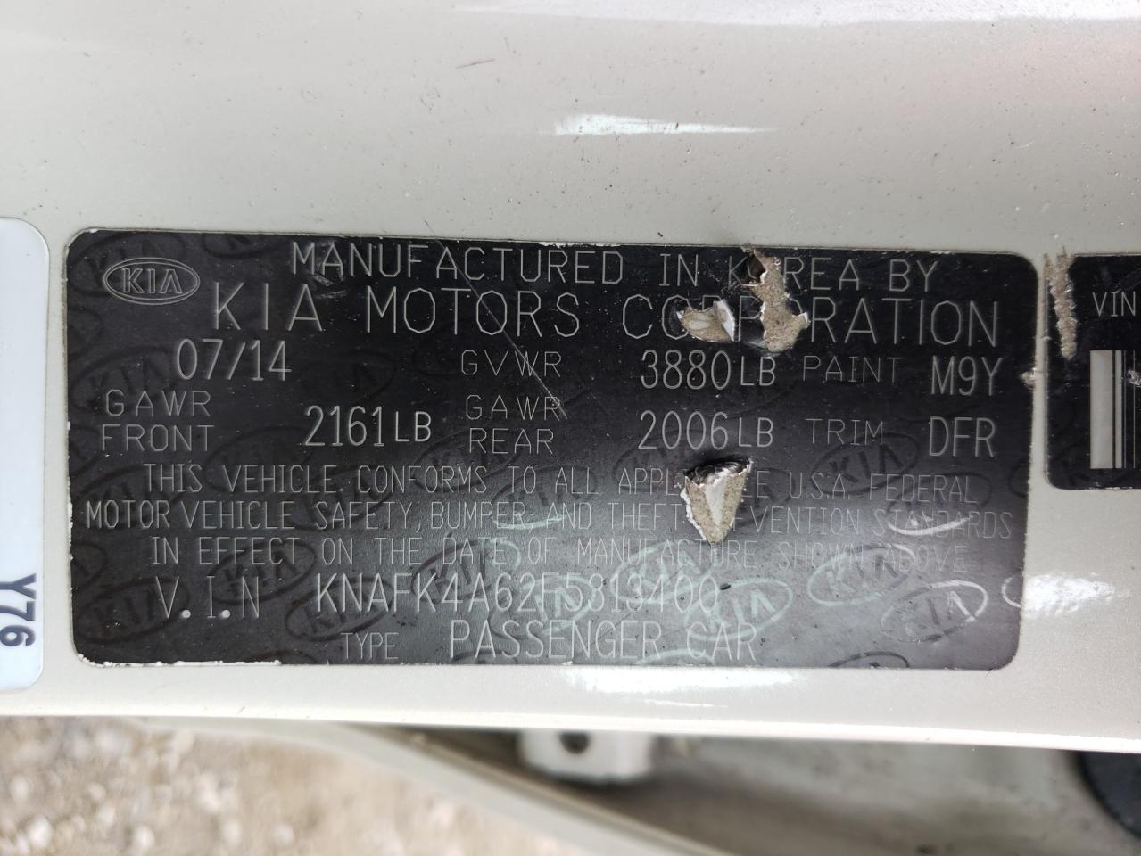 Photo 10 from auction – 2015 KIA FORTE LX with VIN KNAFK4A62F5313400