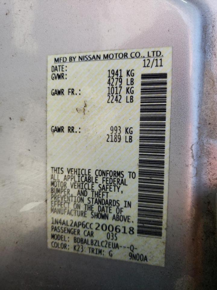 Фото 10 с аукциона – 2012 NISSAN ALTIMA BAS с VIN 1N4AL2AP6CC200618