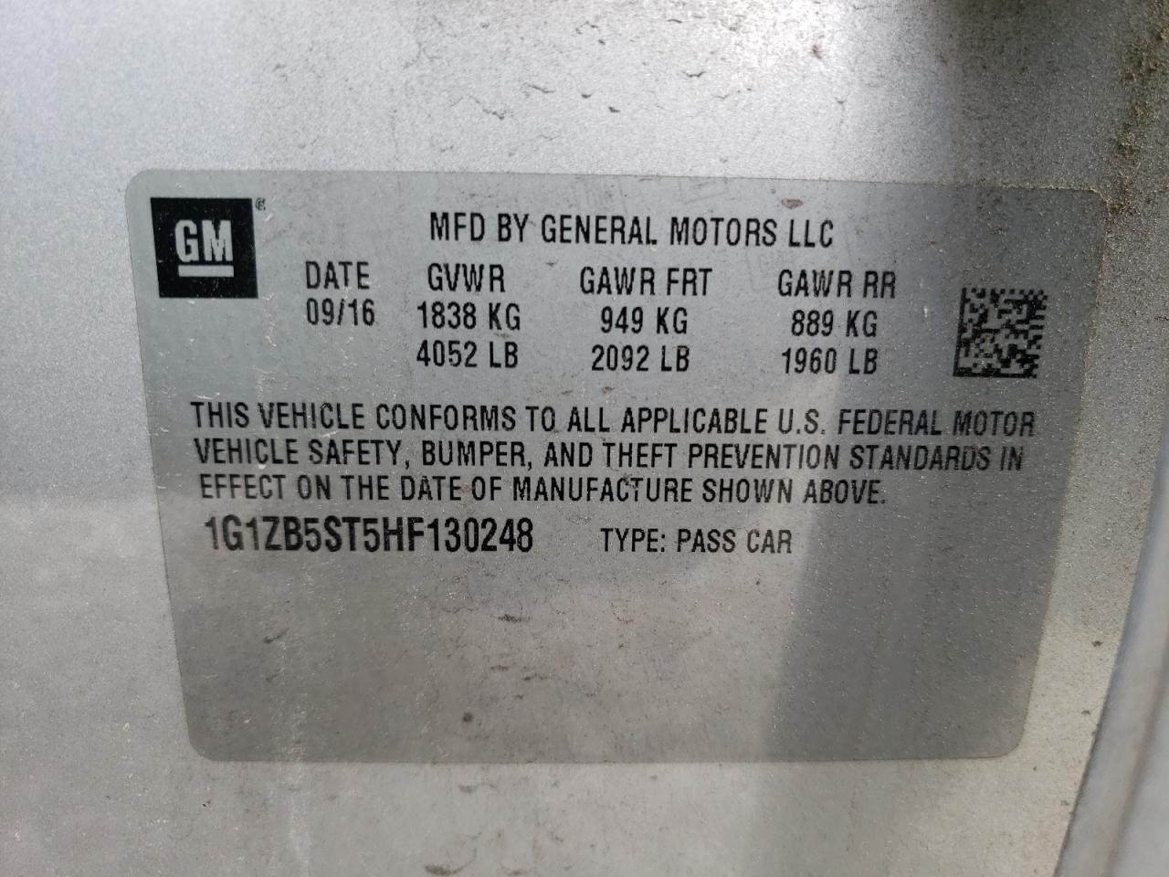 Photo 10 from auction – 2017 CHEVROLET MALIBU LS with VIN 1G1ZB5ST5HF130248