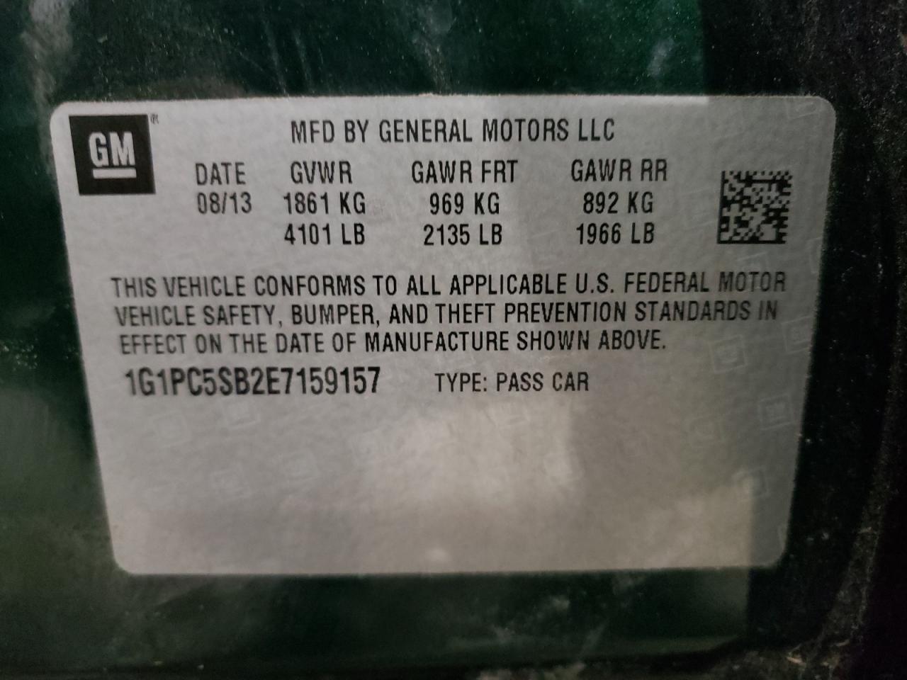 Photo 10 from auction – 2014 CHEVROLET CRUZE LT with VIN 1G1PC5SB2E7159157