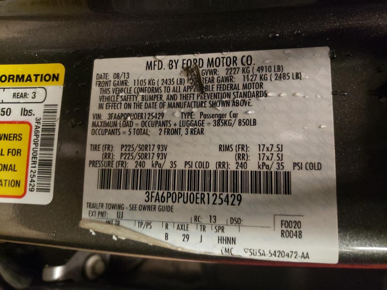 Photo 10 from auction – 2014 FORD FUSION SE with VIN 3FA6P0PU0ER125429