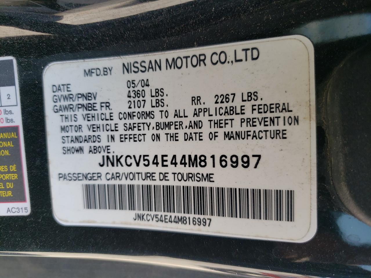 Photo 10 from auction – 2004 INFINITI G35 with VIN JNKCV54E44M816997