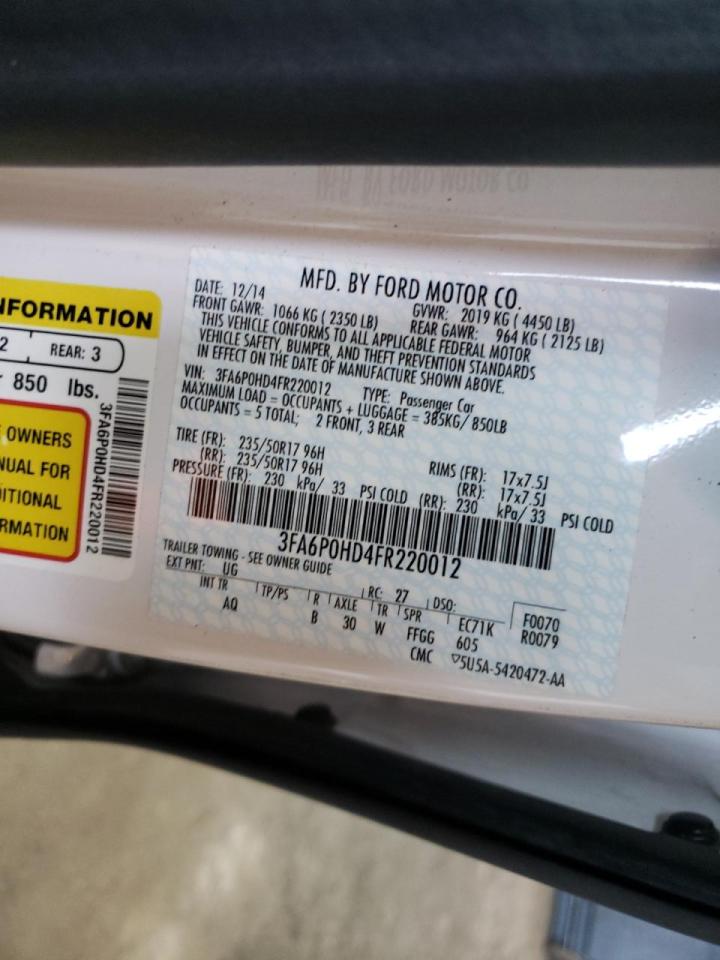Photo 10 from auction – 2015 FORD FUSION SE with VIN 3FA6P0HD4FR220012
