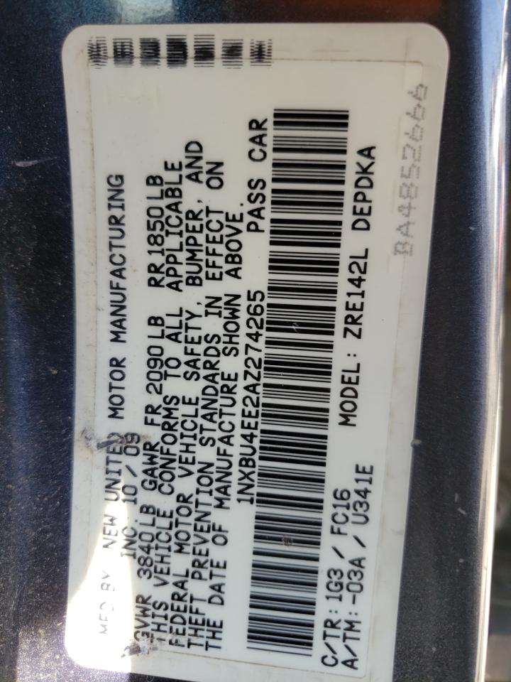 Photo 10 from auction – 2010 TOYOTA COROLLA BA with VIN 1NXBU4EE2AZ274265