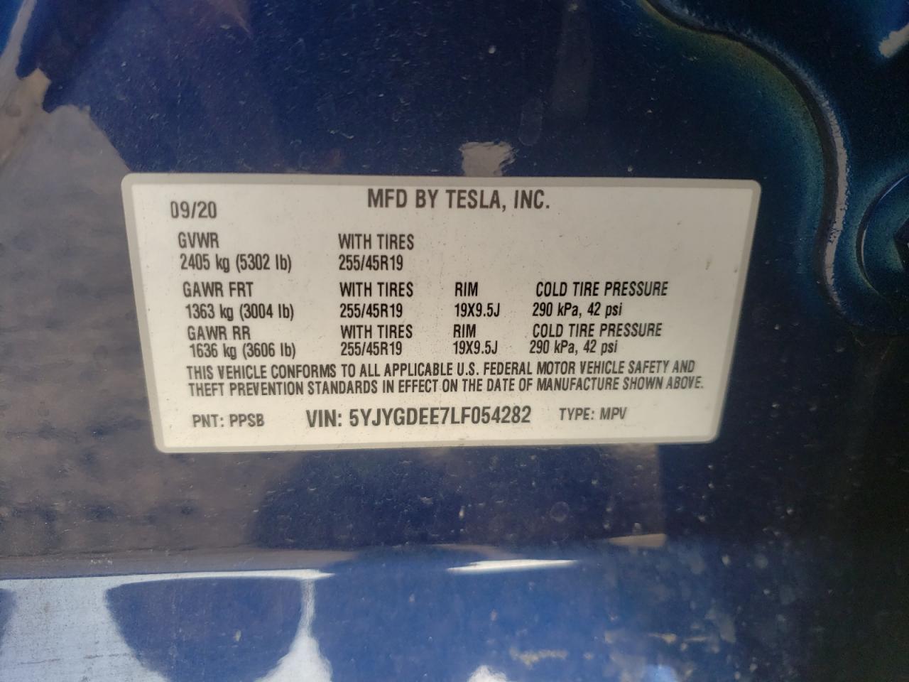 Photo 10 from auction – 2020 TESLA MODEL Y with VIN 5YJYGDEE7LF054282