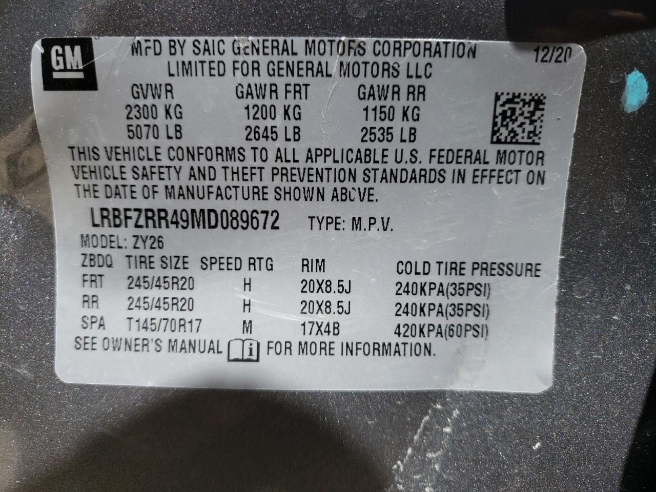 Photo 10 from auction – 2021 BUICK ENVISION A with VIN LRBFZRR49MD089672