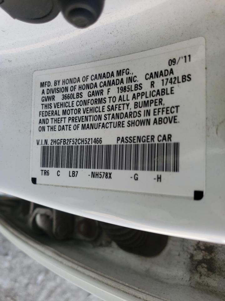 Photo 10 from auction – 2012 HONDA CIVIC LX with VIN 2HGFB2F52CH521466