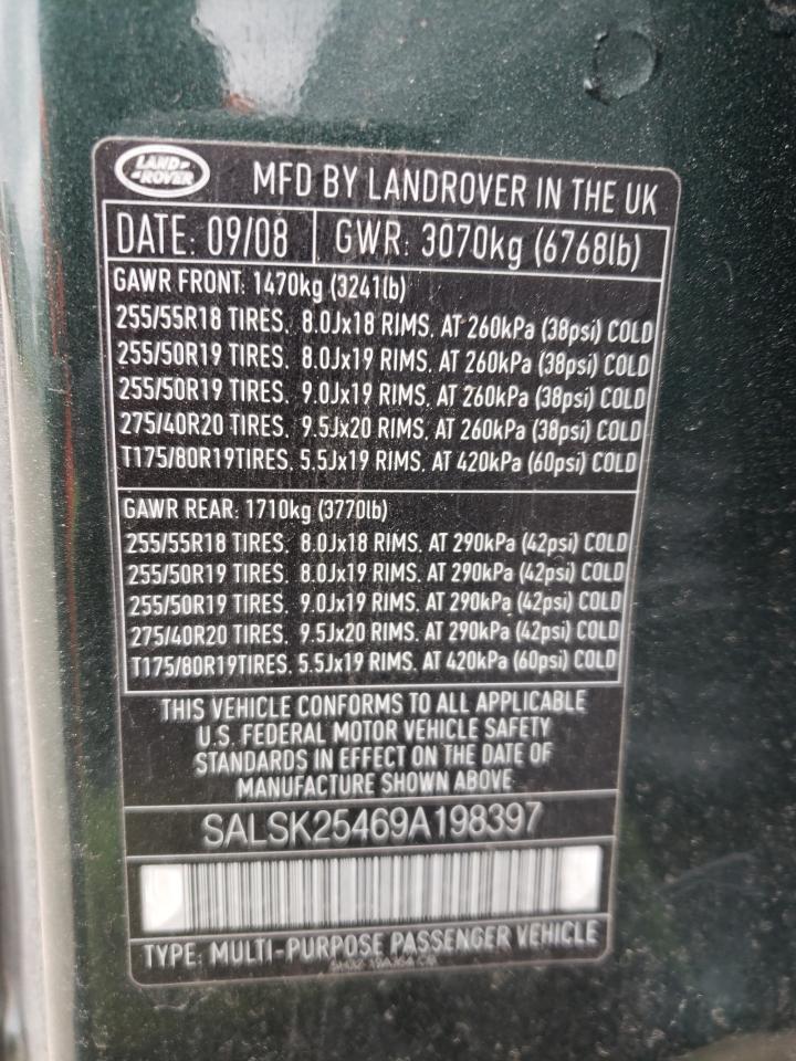 Photo 10 from auction – 2009 LAND ROVER RANGE ROVE with VIN SALSK25469A198397