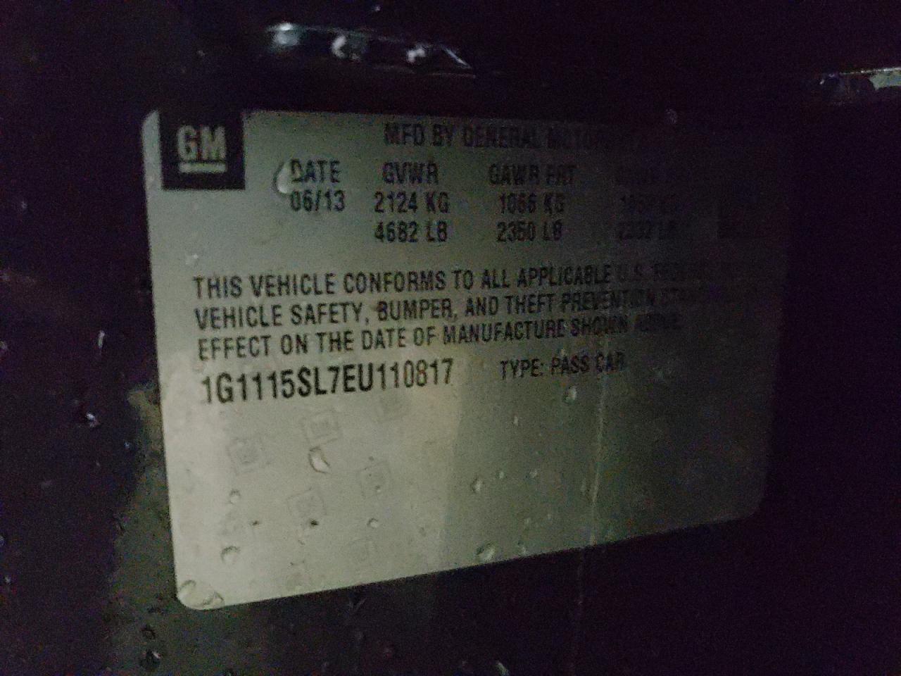 Photo 10 from auction – 2014 CHEVROLET IMPALA LT with VIN 1G1115SL7EU110817