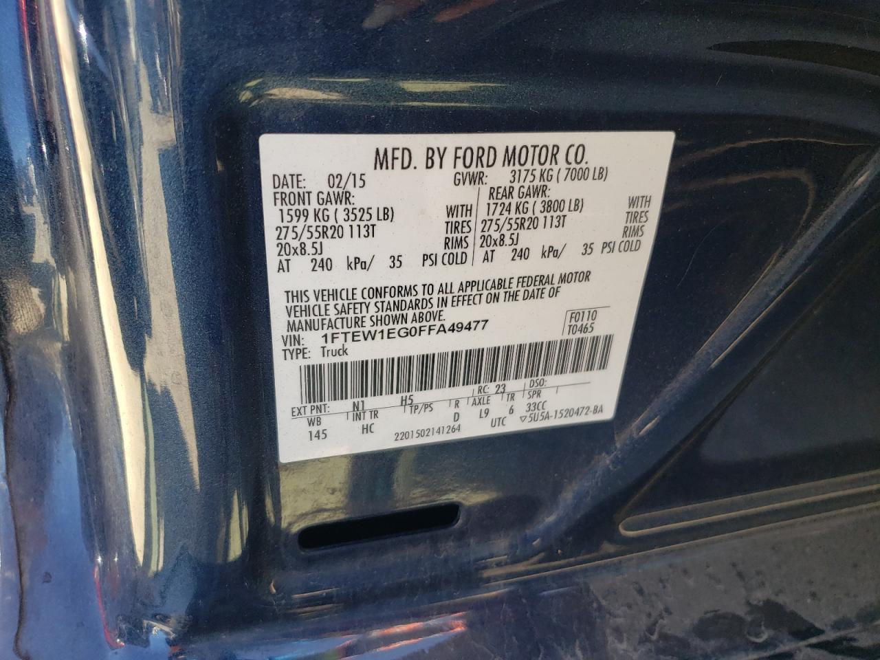 Photo 10 from auction – 2015 FORD F150 SUPER with VIN 1FTEW1EG0FFA49477