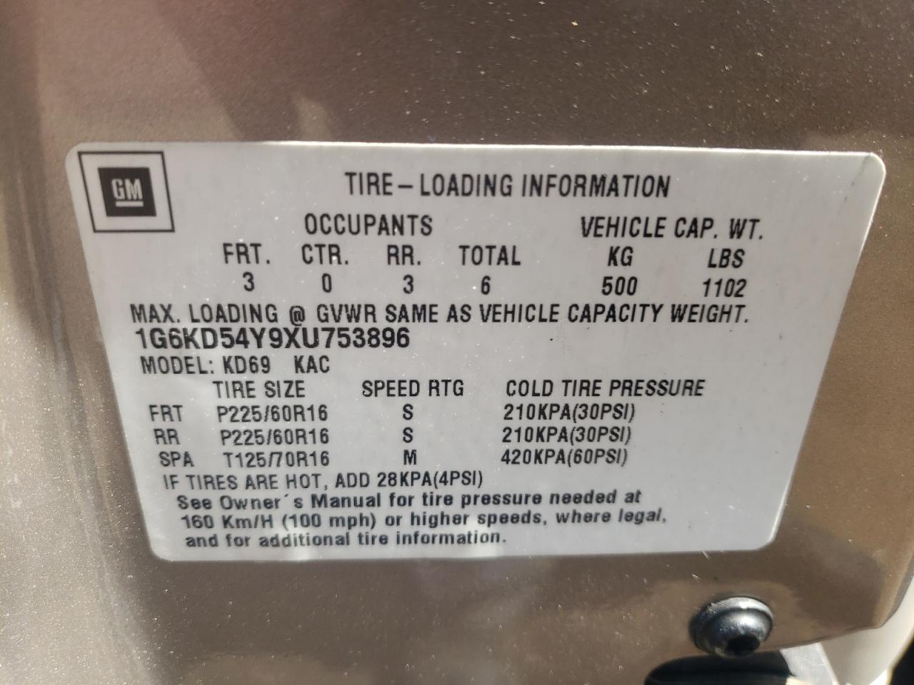 Photo 10 from auction – 1999 CADILLAC DEVILLE with VIN 1G6KD54Y9XU753896