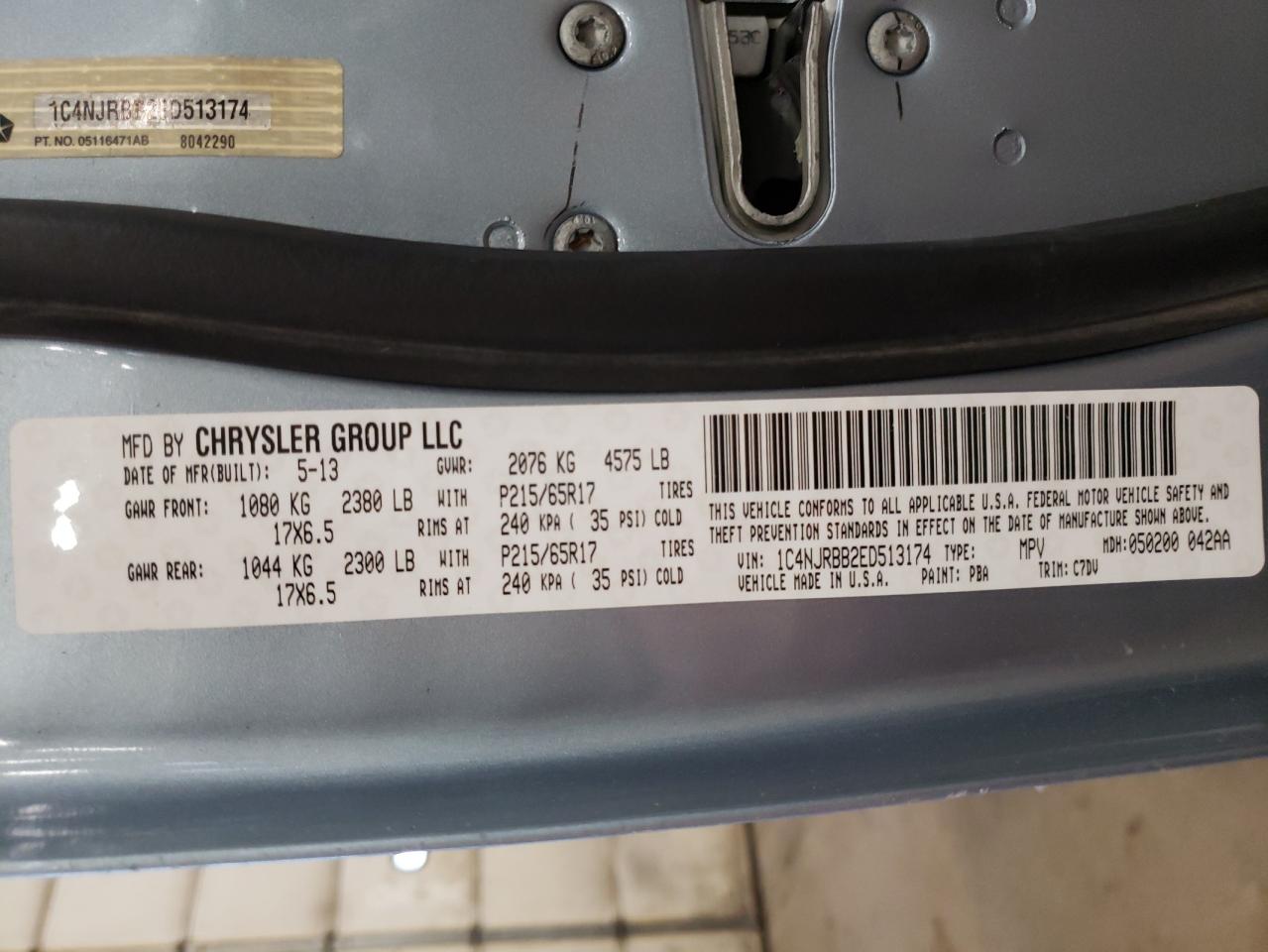 Photo 10 from auction – 2014 JEEP PATRIOT SP with VIN 1C4NJRBB2ED513174