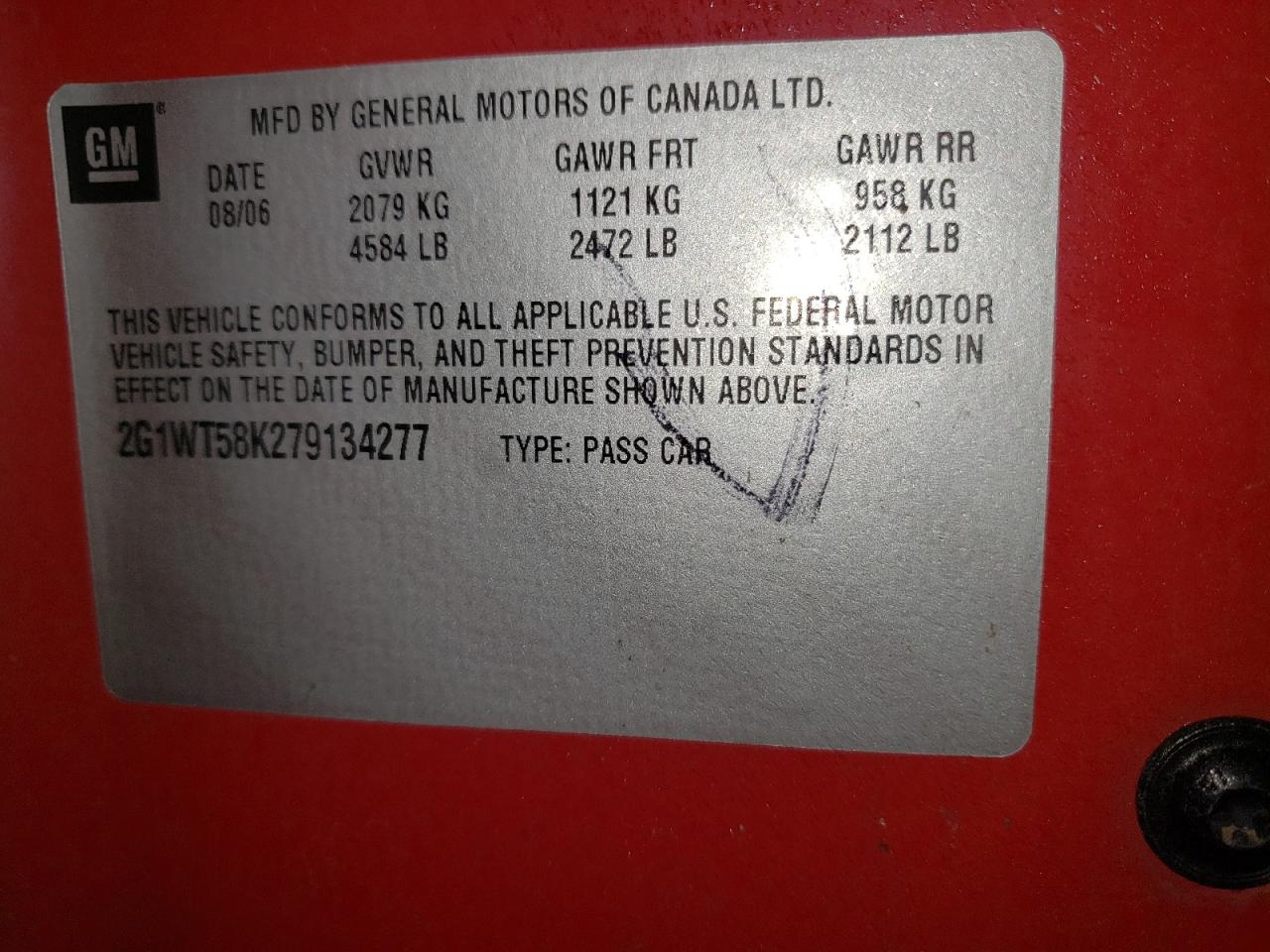 Photo 10 from auction – 2007 CHEVROLET IMPALA LT with VIN 2G1WT58K279134277