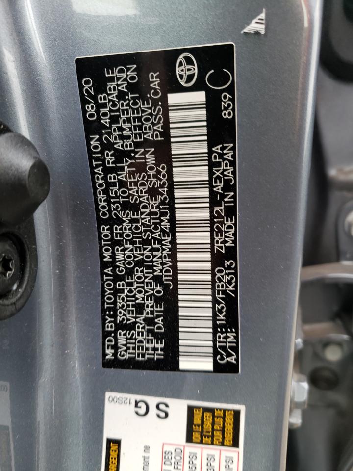 Photo 10 from auction – 2021 TOYOTA COROLLA LE with VIN JTDVPMAE4MJ134366
