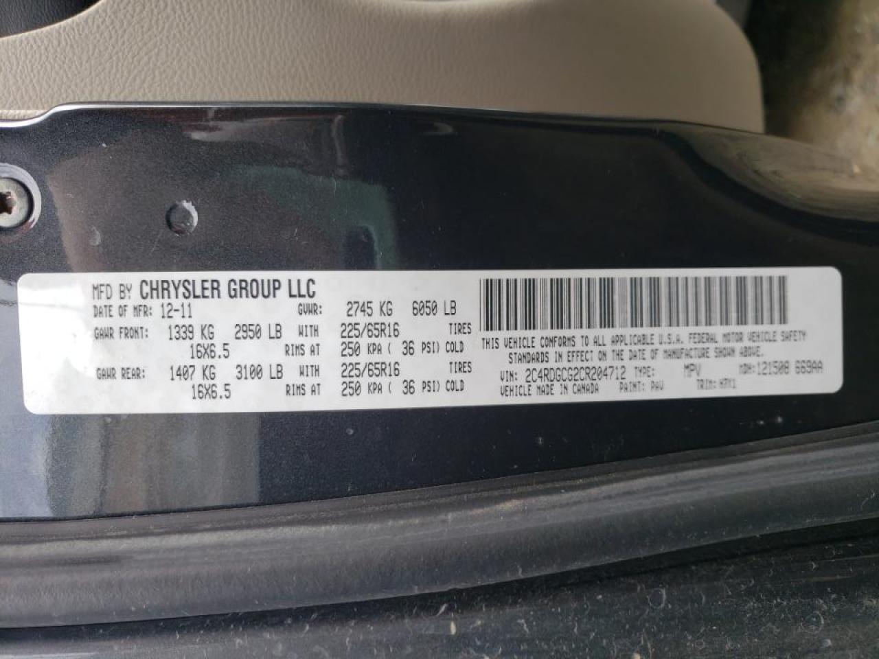 Photo 10 from auction – 2012 DODGE GRAND CARA with VIN 2C4RDGCG2CR204712