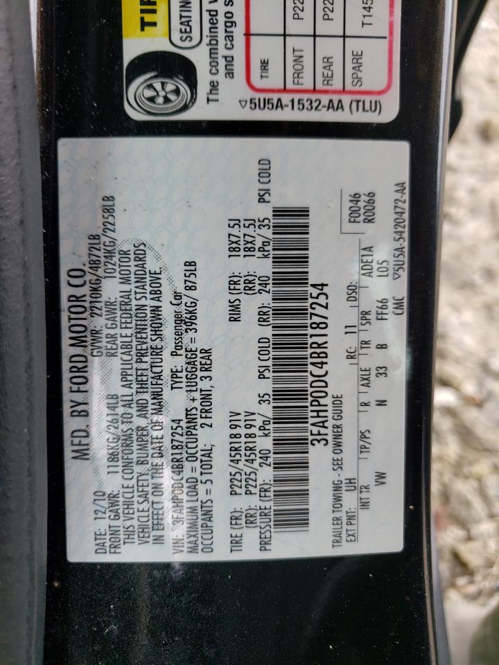 Photo 10 from auction – 2011 FORD FUSION SPO with VIN 3FAHP0DC4BR187254