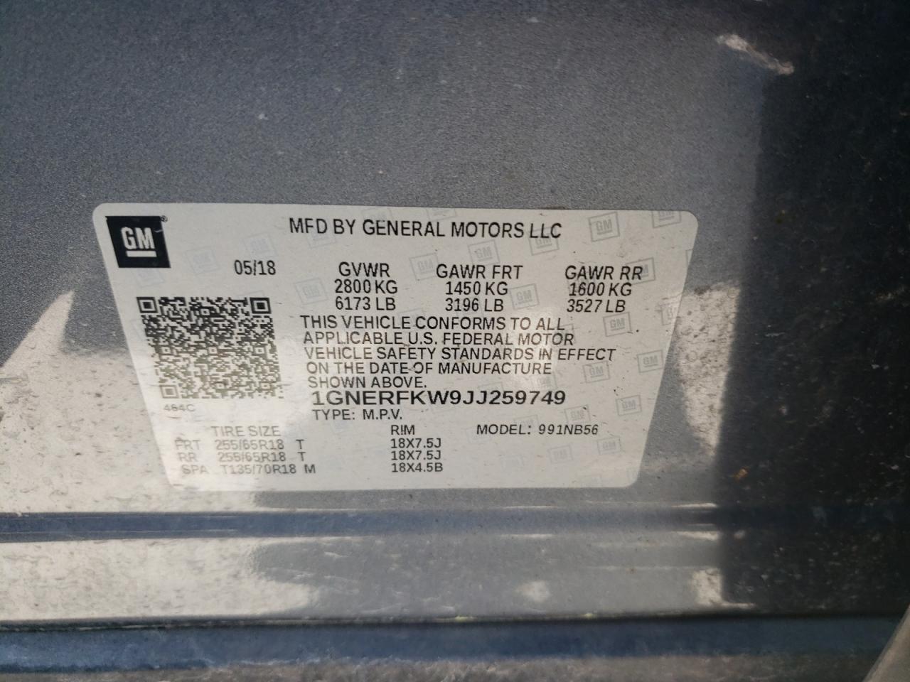 Photo 10 from auction – 2018 CHEVROLET TRAVERSE L with VIN 1GNERFKW9JJ259749