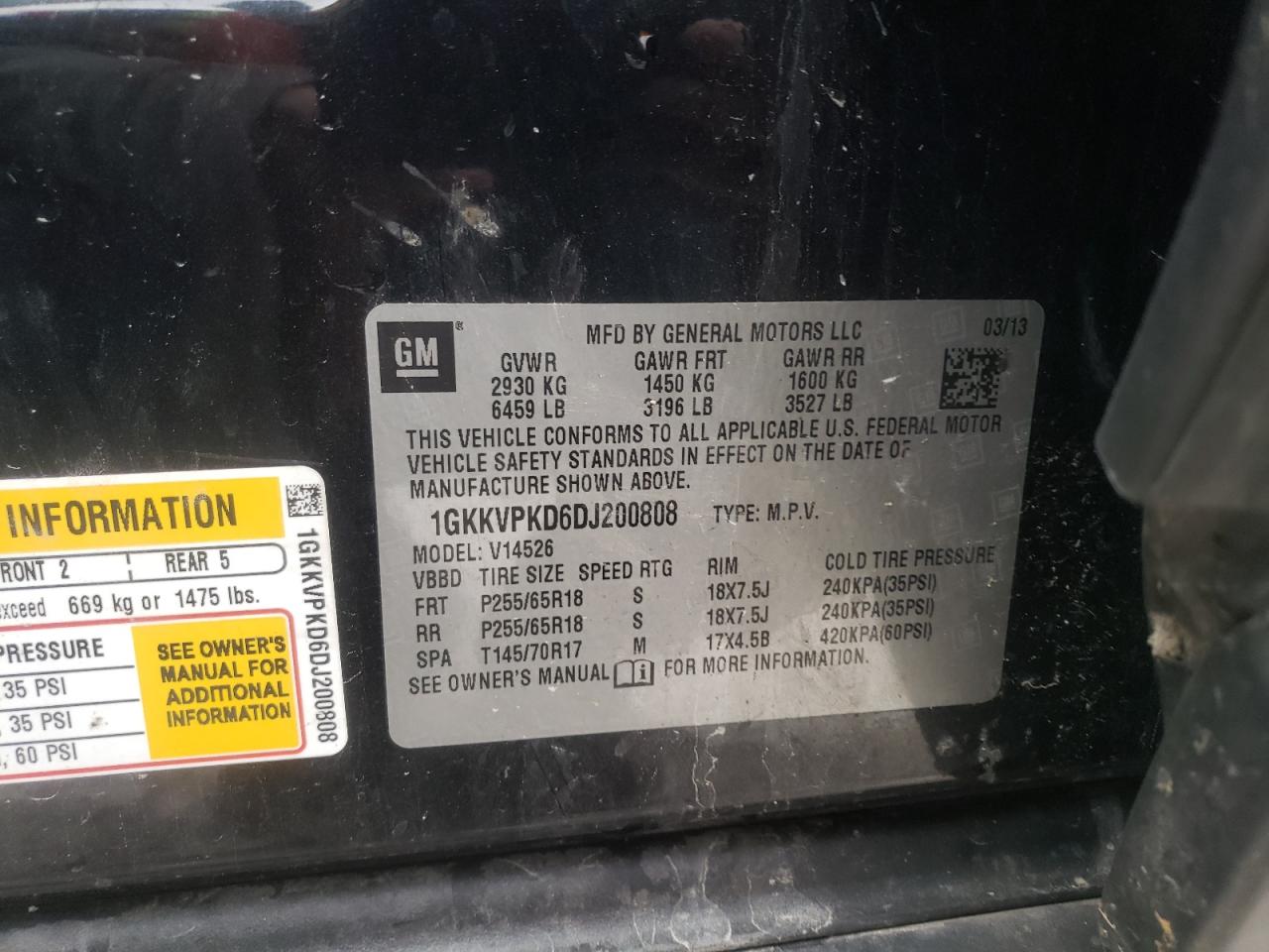 Photo 10 from auction – 2013 GMC ACADIA SLE with VIN 1GKKVPKD6DJ200808