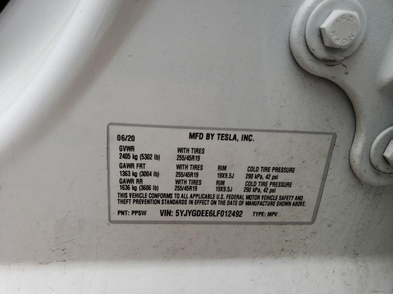 Photo 10 from auction – 2020 TESLA MODEL Y with VIN 5YJYGDEE6LF012492