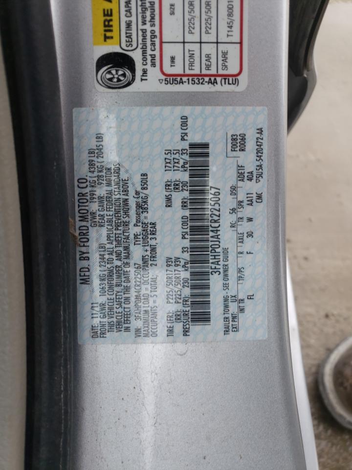 Photo 10 from auction – 2012 FORD FUSION SEL with VIN 3FAHP0JA4CR225067
