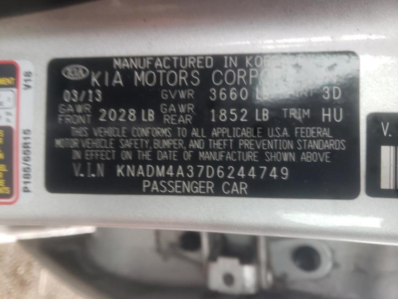 Photo 10 from auction – 2013 KIA RIO LX with VIN KNADM4A37D6244749