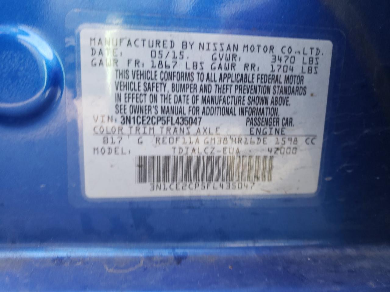 Photo 10 from auction – 2015 NISSAN VERSA NOTE with VIN 3N1CE2CP5FL435047