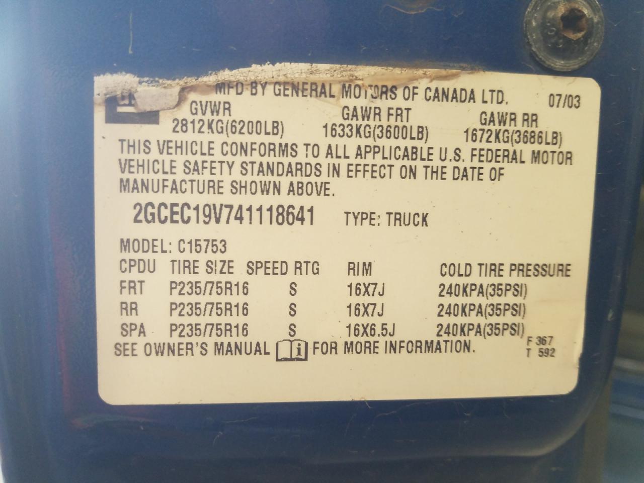 Photo 10 from auction – 2004 CHEVROLET SILVERADO with VIN 2GCEC19V741118641