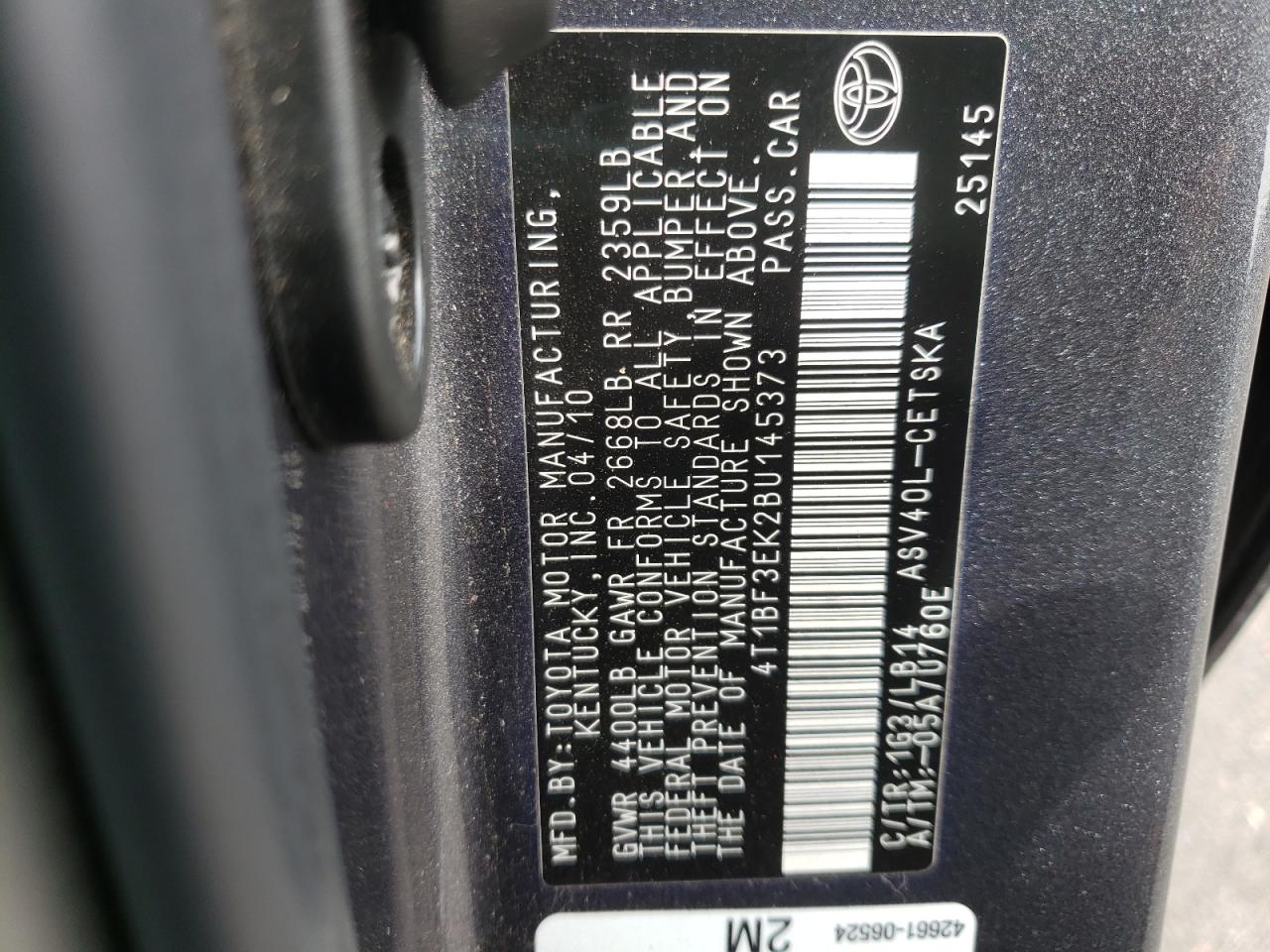 Photo 10 from auction – 2011 TOYOTA CAMRY BASE with VIN 4T1BF3EK2BU145373