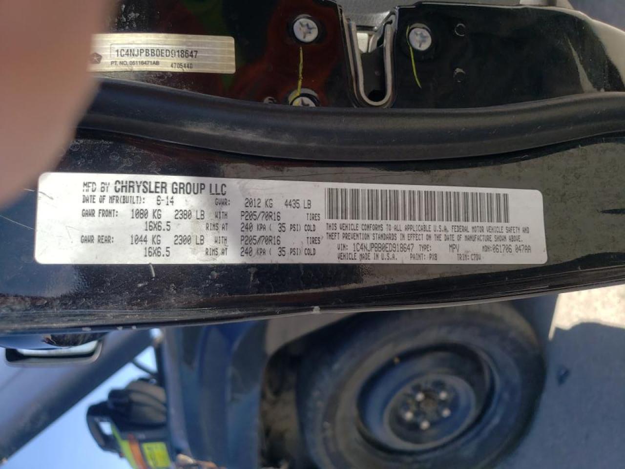 Photo 10 from auction – 2014 JEEP PATRIOT SP with VIN 1C4NJPBB0ED918647