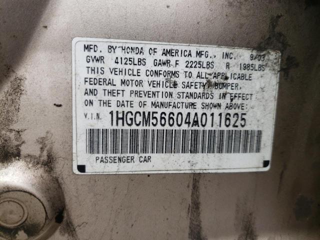 Photo 10 from auction – 2004 HONDA ACCORD EX with VIN 1HGCM56604A011625