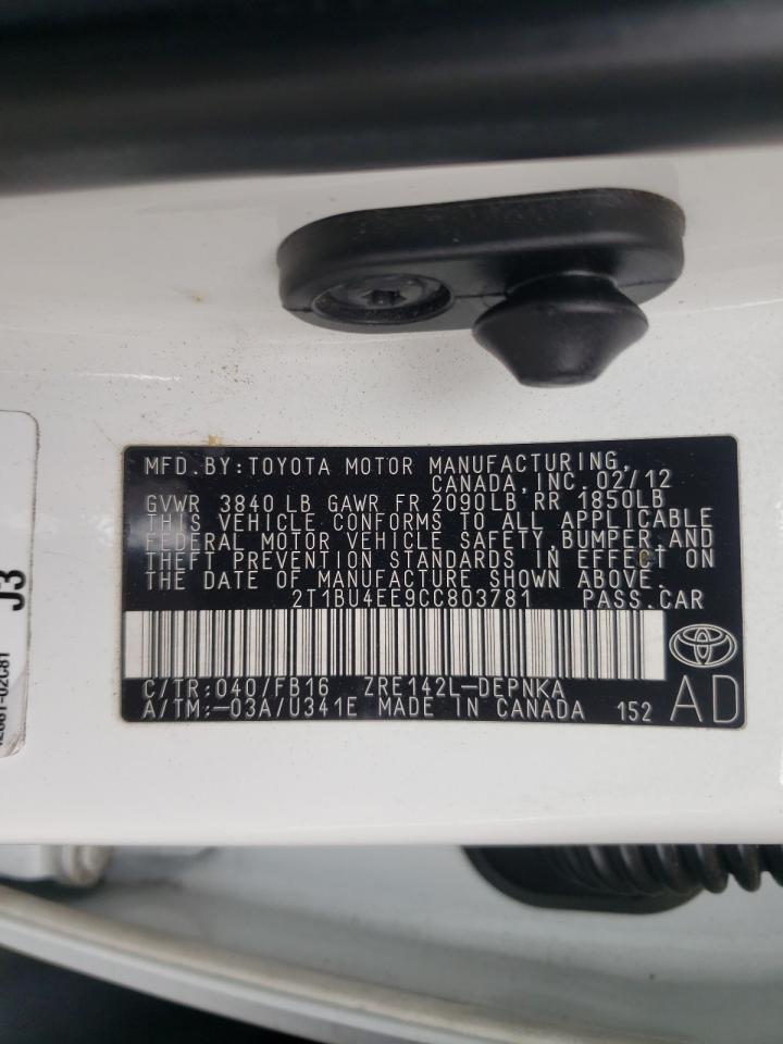 Photo 10 from auction – 2012 TOYOTA COROLLA BA with VIN 2T1BU4EE9CC803781
