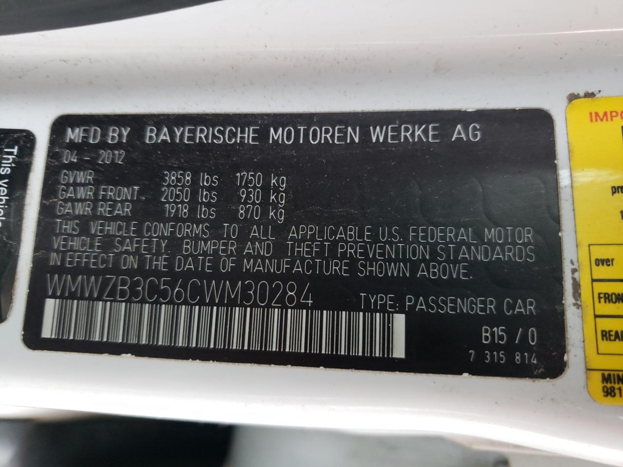 Photo 10 from auction – 2012 MINI COOPER COU with VIN WMWZB3C56CWM30284