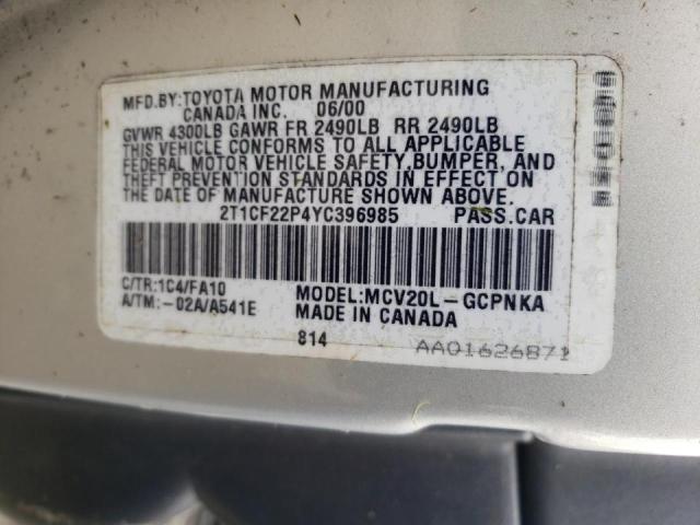 Photo 10 from auction – 2000 TOYOTA CAMRY SOLA with VIN 2T1CF22P4YC396985