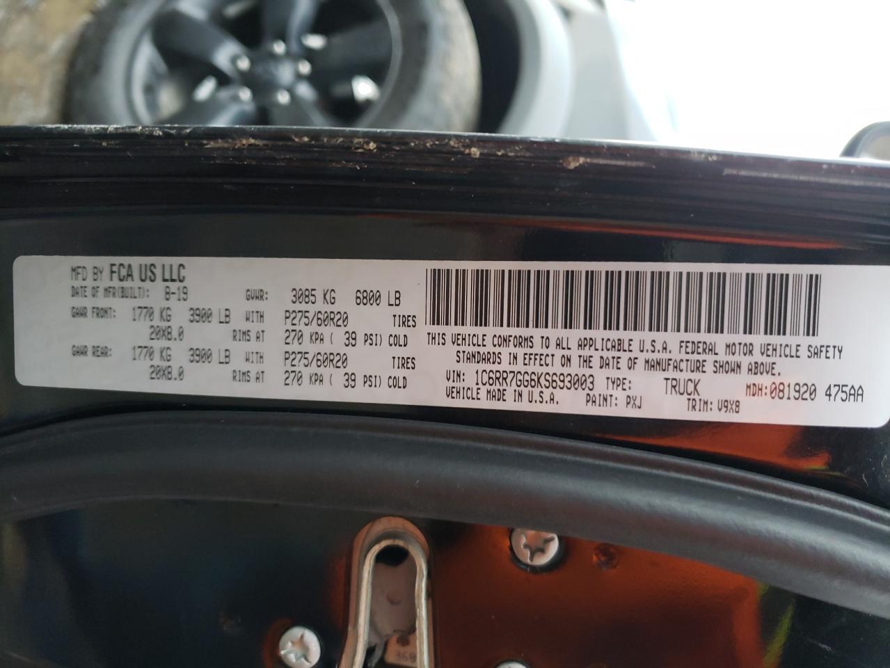 Photo 10 from auction – 2019 RAM 1500 CLASS with VIN 1C6RR7GG6KS693003