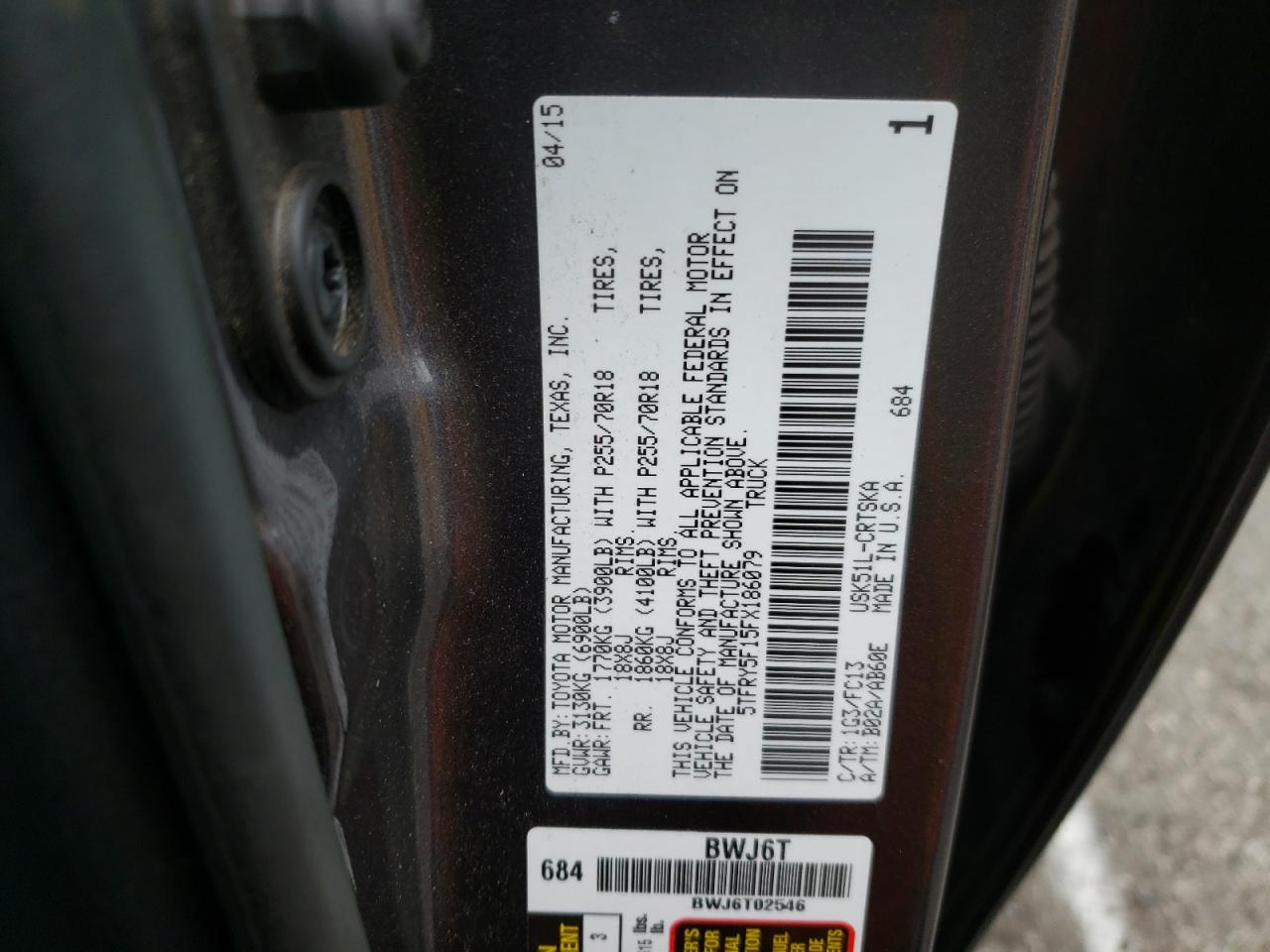 Photo 10 from auction – 2015 TOYOTA TUNDRA DOU with VIN 5TFRY5F15FX186079