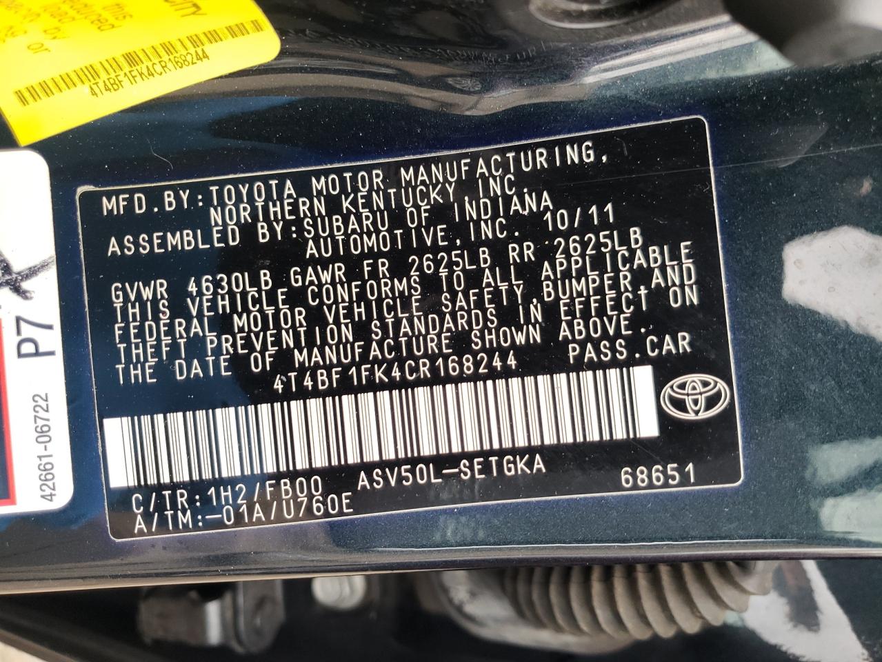 Zdjęcie 10 z aukcji – 2012 TOYOTA CAMRY BASE z VIN 4T4BF1FK4CR168244