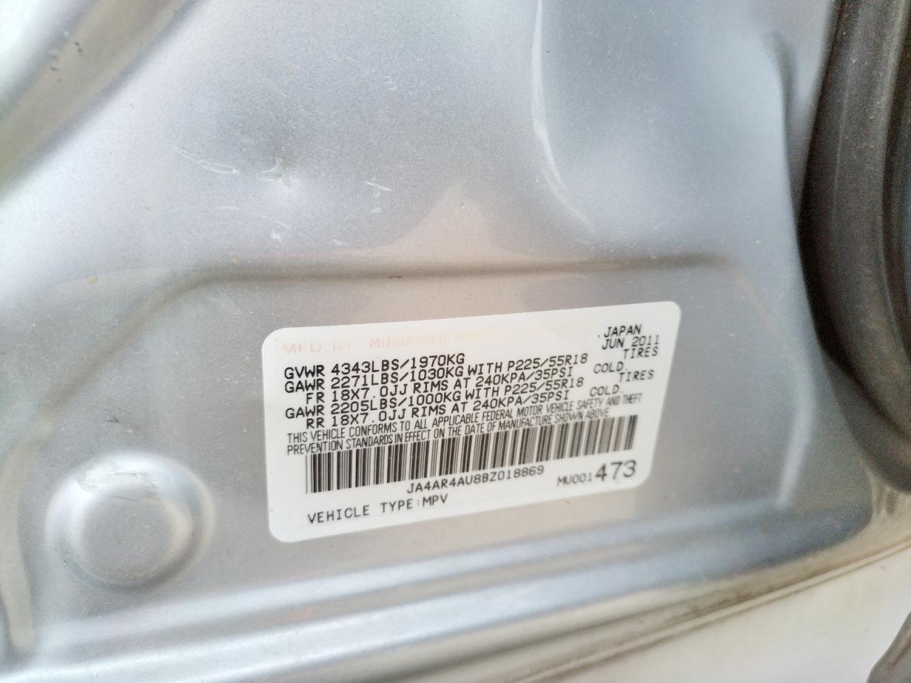Photo 10 from auction – 2011 MITSUBISHI OUTLANDER with VIN JA4AR4AU8BZ018869
