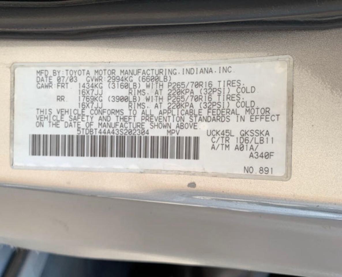Photo 10 from auction – 2003 TOYOTA SEQUOIA SR with VIN 5TDBT44A43S202304
