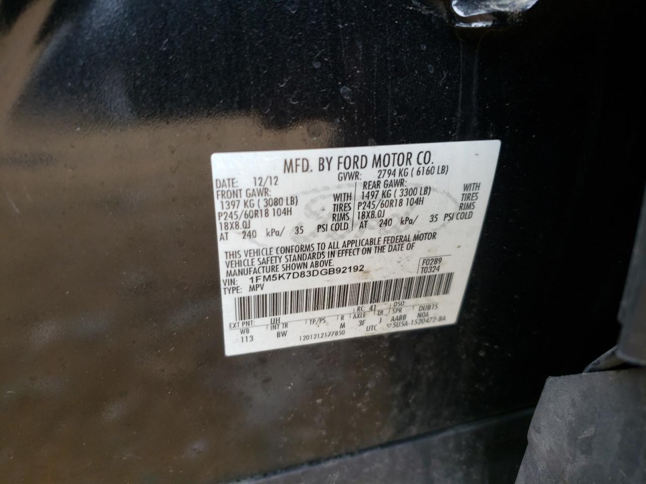 Photo 10 from auction – 2013 FORD EXPLORER X with VIN 1FM5K7D83DGB92192