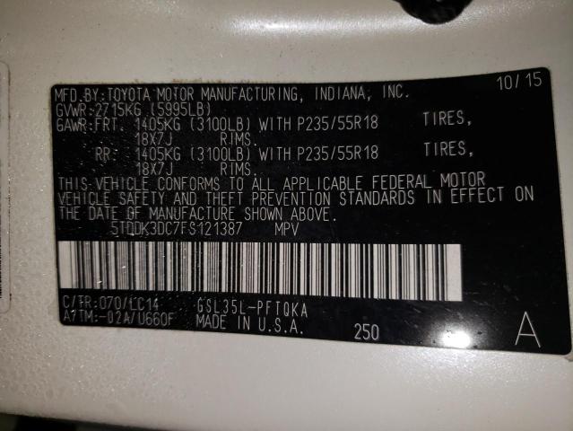 Photo 10 from auction – 2015 TOYOTA SIENNA XLE with VIN 5TDDK3DC7FS121387