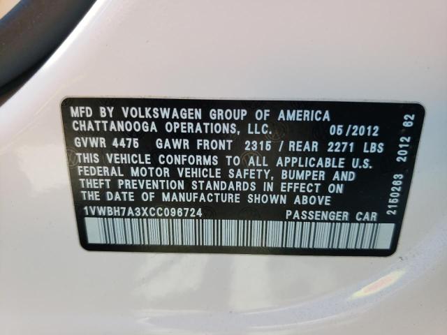 Photo 10 from auction – 2012 VOLKSWAGEN PASSAT SE with VIN 1VWBH7A3XCC096724