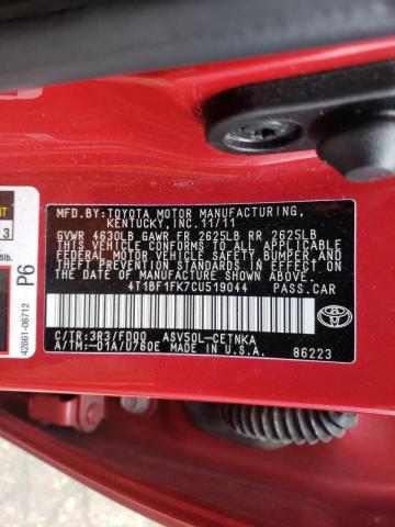 Photo 10 from auction – 2012 TOYOTA CAMRY BASE with VIN 4T1BF1FK7CU519044