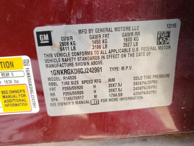 Photo 10 from auction – 2016 CHEVROLET TRAVERSE L with VIN 1GNKRGKD8GJ242991
