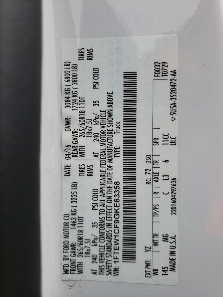Photo 10 from auction – 2016 FORD F150 SUPER with VIN 1FTEW1CF9GKE63358