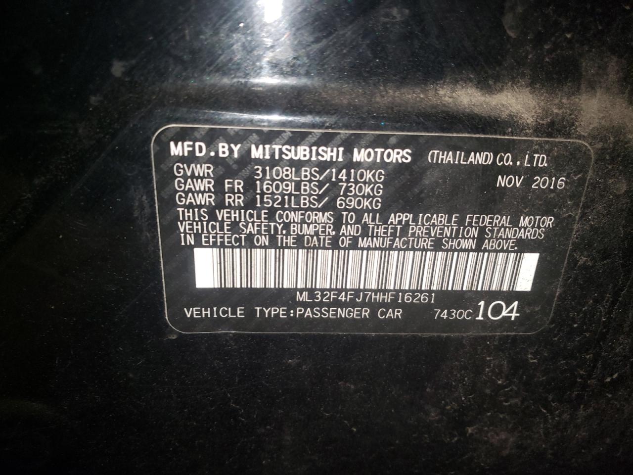 Photo 10 from auction – 2017 MITSUBISHI MIRAGE G4 with VIN ML32F4FJ7HHF16261